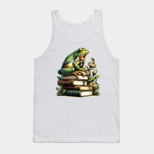 Cottagecore Aesthetic Frog Reading Book Mushroom Lover Tank Top